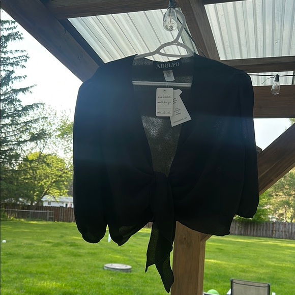 Adolfo Elegant Black Boutique Tie-Front Sheer Bolero Shrug Cardigan Cover Up NWT - Picture 1 of 12
